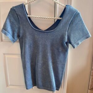 Yelete Light Blue Ribbed Short Sleeve Top